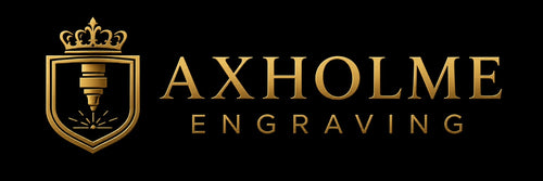 Gold logo and text reading AXHOLME ENGRAVING on a black background, with a crown-and-shield emblem on the left.