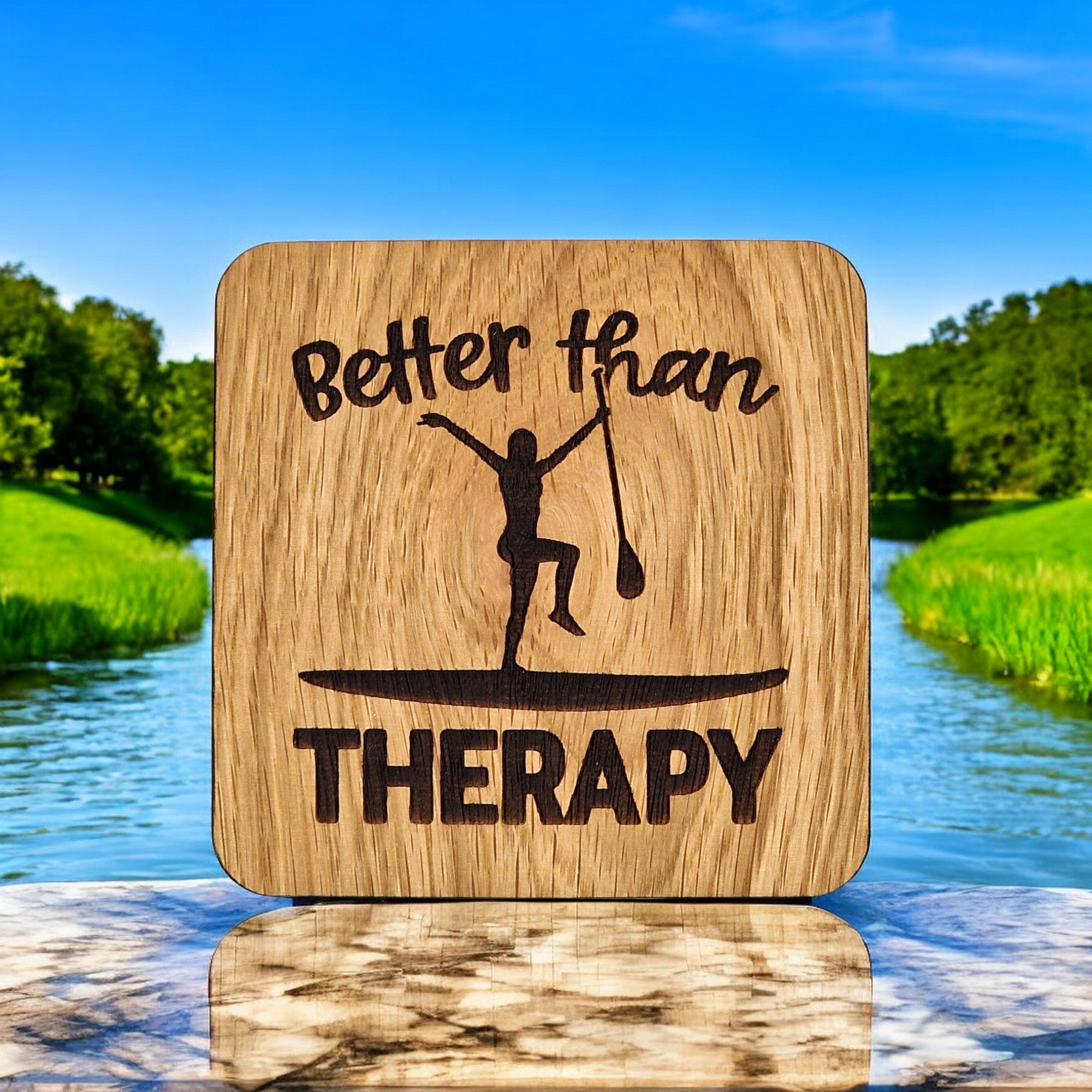 Better Than Therapy Wooden Drinks Coaster ( Paddle Boarding )