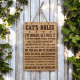 Cat Rules Wooden Hanging Sign