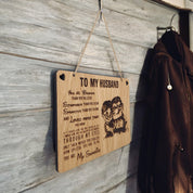 To My Husband Wooden Hanging Sign