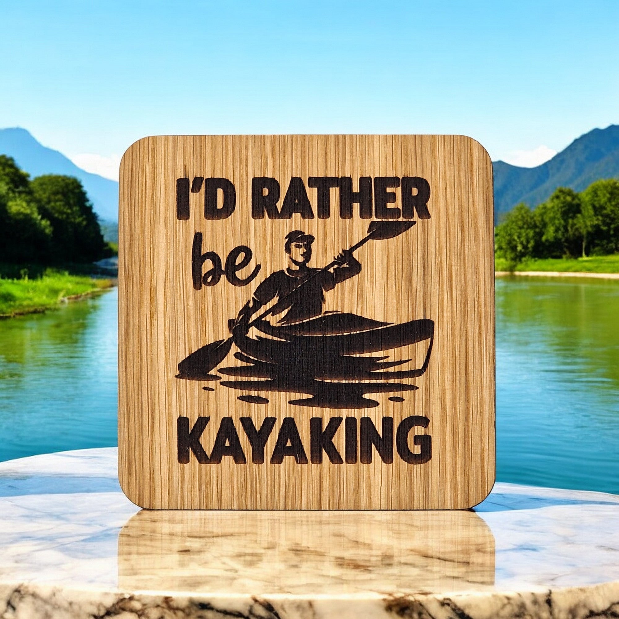 I'd Rather Be Kayaking Wooden Drinks Coaster ( Kayak )