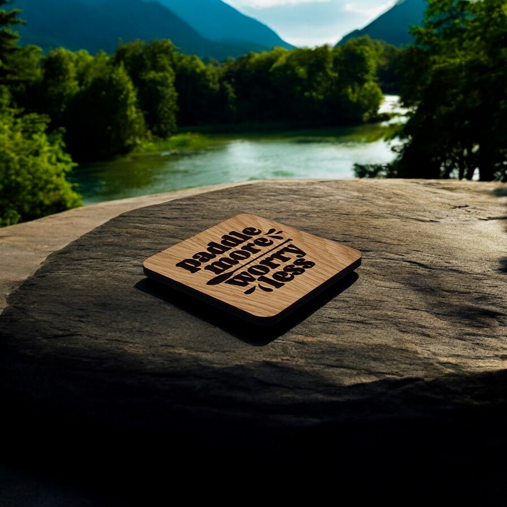 Paddle More, Worry Less Wooden Drinks Coaster ( Paddle Board and Kayak )