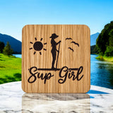 SUP Girl 2 Wooden Drinks Coaster ( Paddle Boarding )