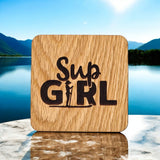 SUP Girl Wooden Drinks Coaster ( Paddle Boarding )