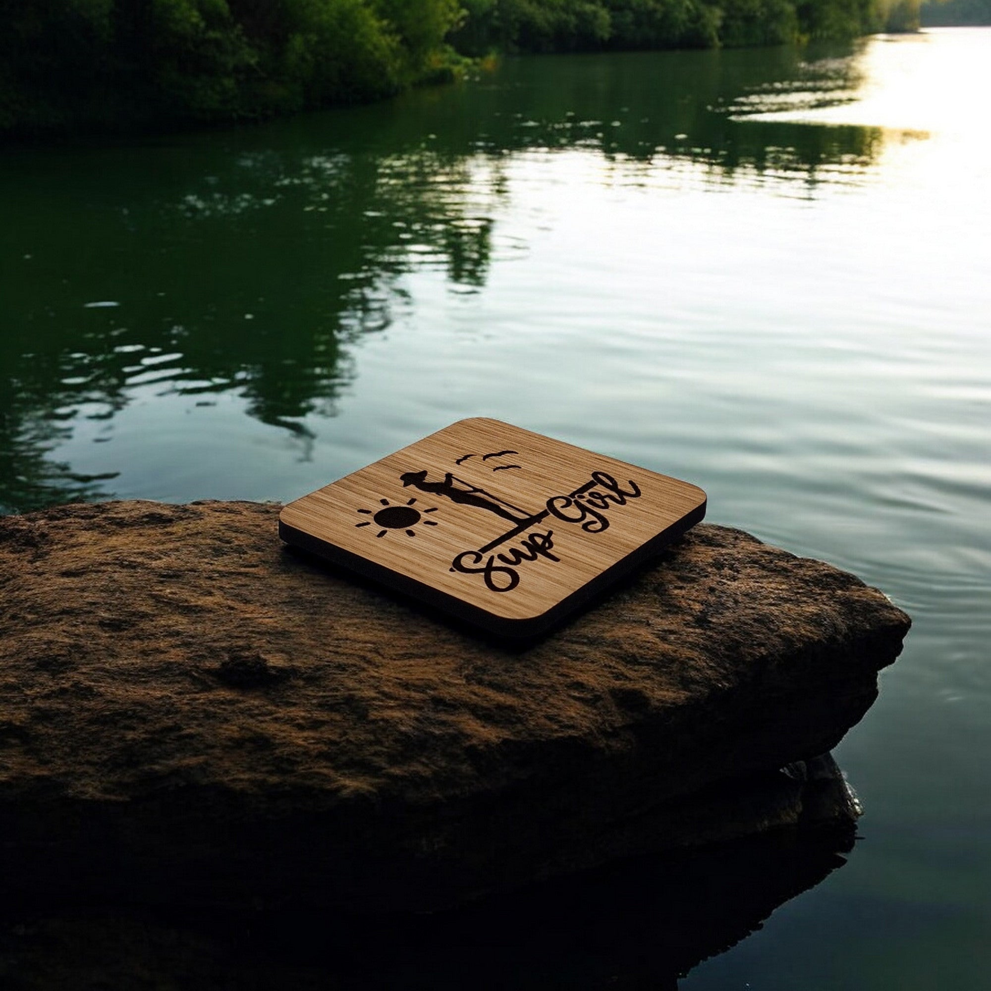 SUP Girl 2 Wooden Drinks Coaster ( Paddle Boarding )