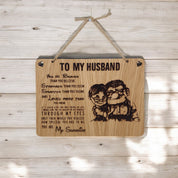 To My Husband Wooden Hanging Sign
