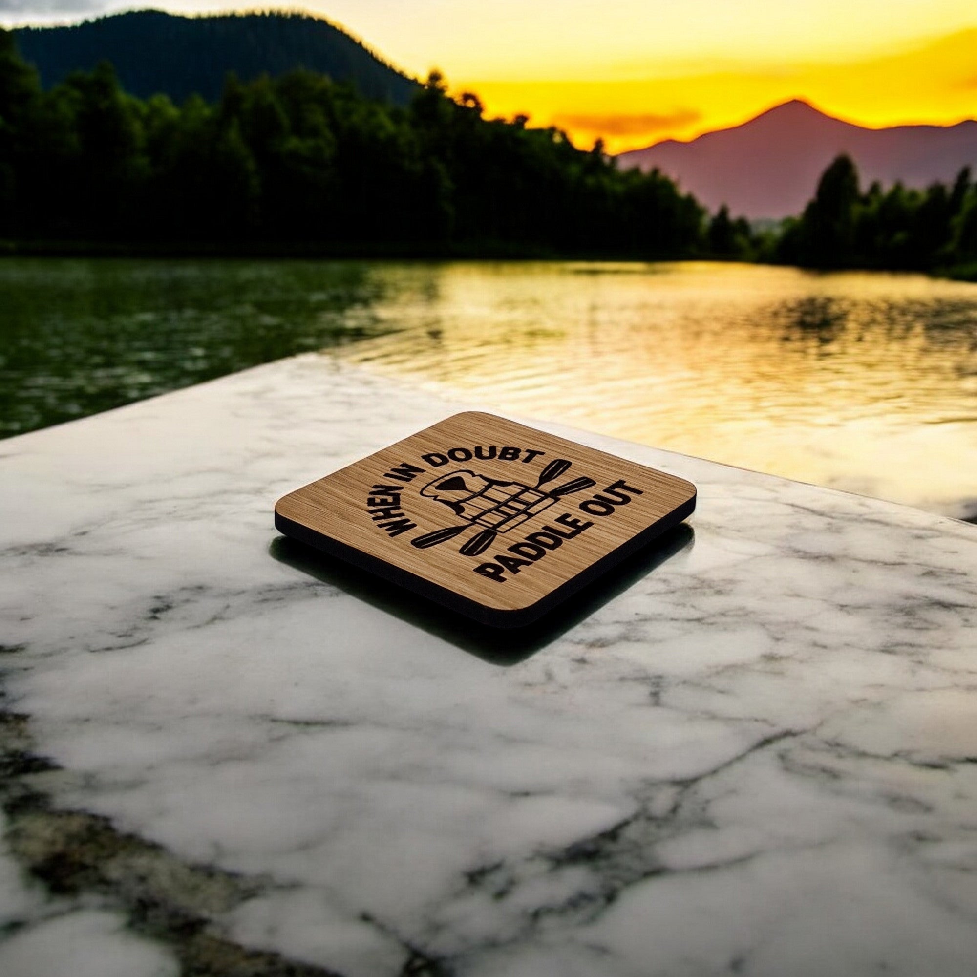 When In Doubt, Paddle Out Wooden Drinks Coaster ( Kayak )